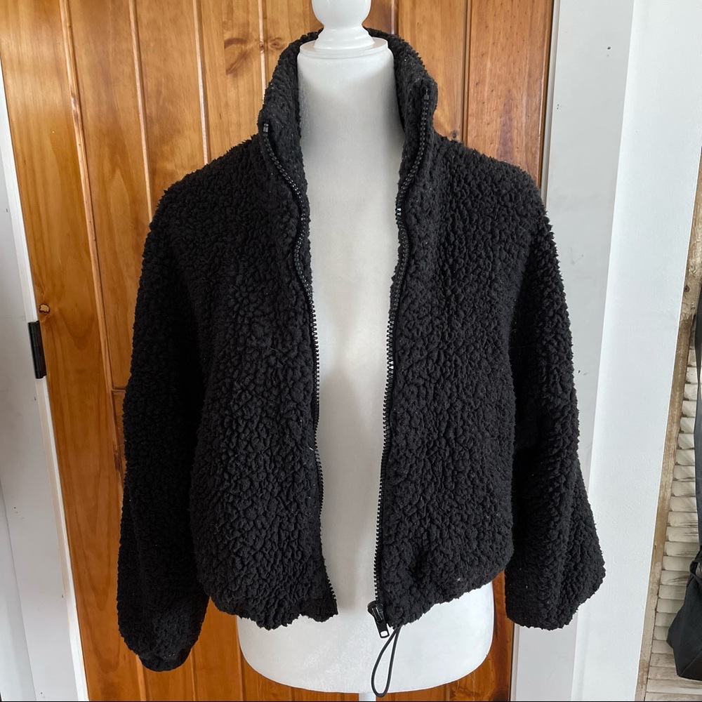 UO Black Fleece Zip Up Jacket With Collar